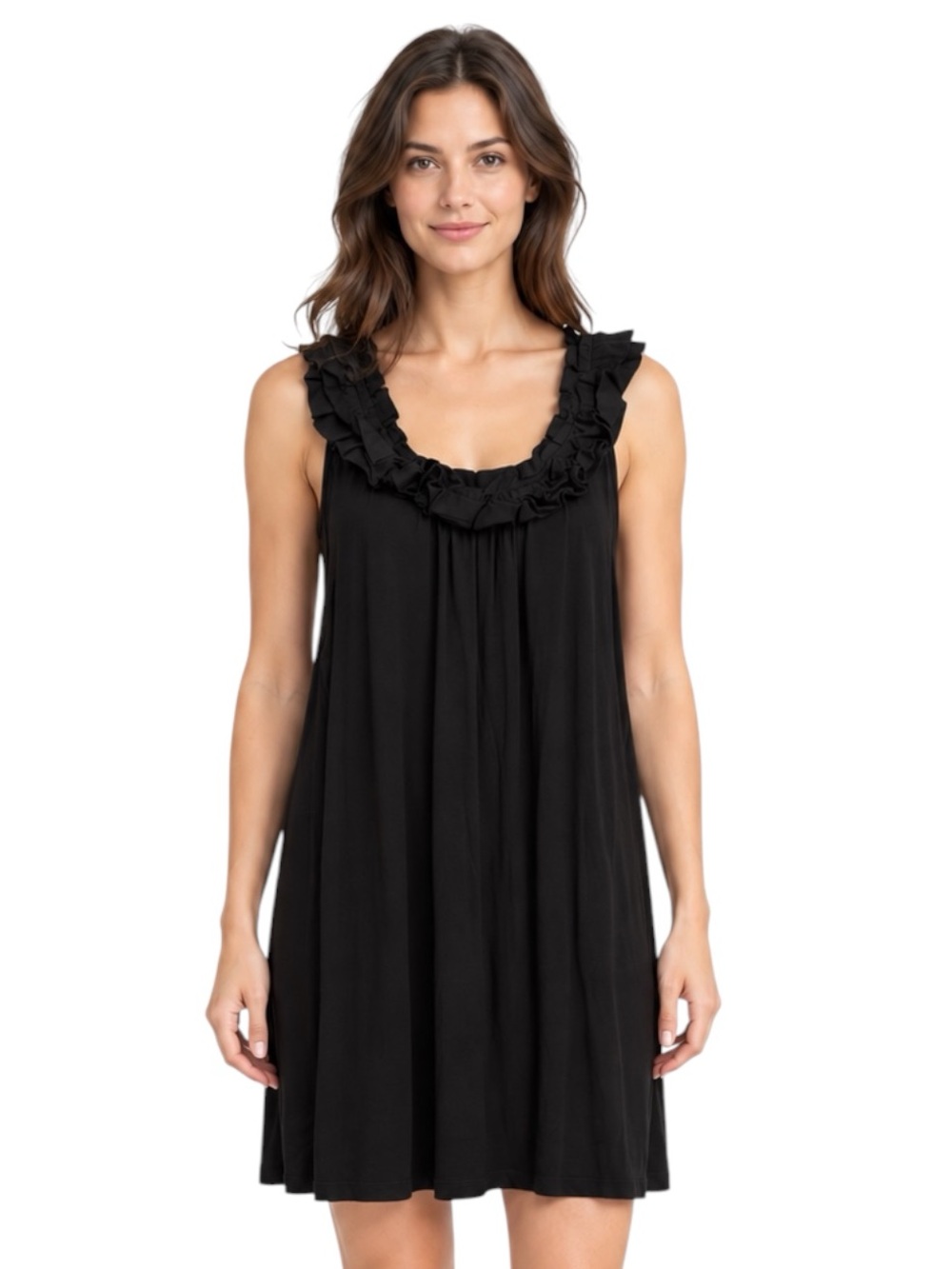 Ann Taylor LOFT Black Sleeveless Ruffle Neck Knit Dress Size Small